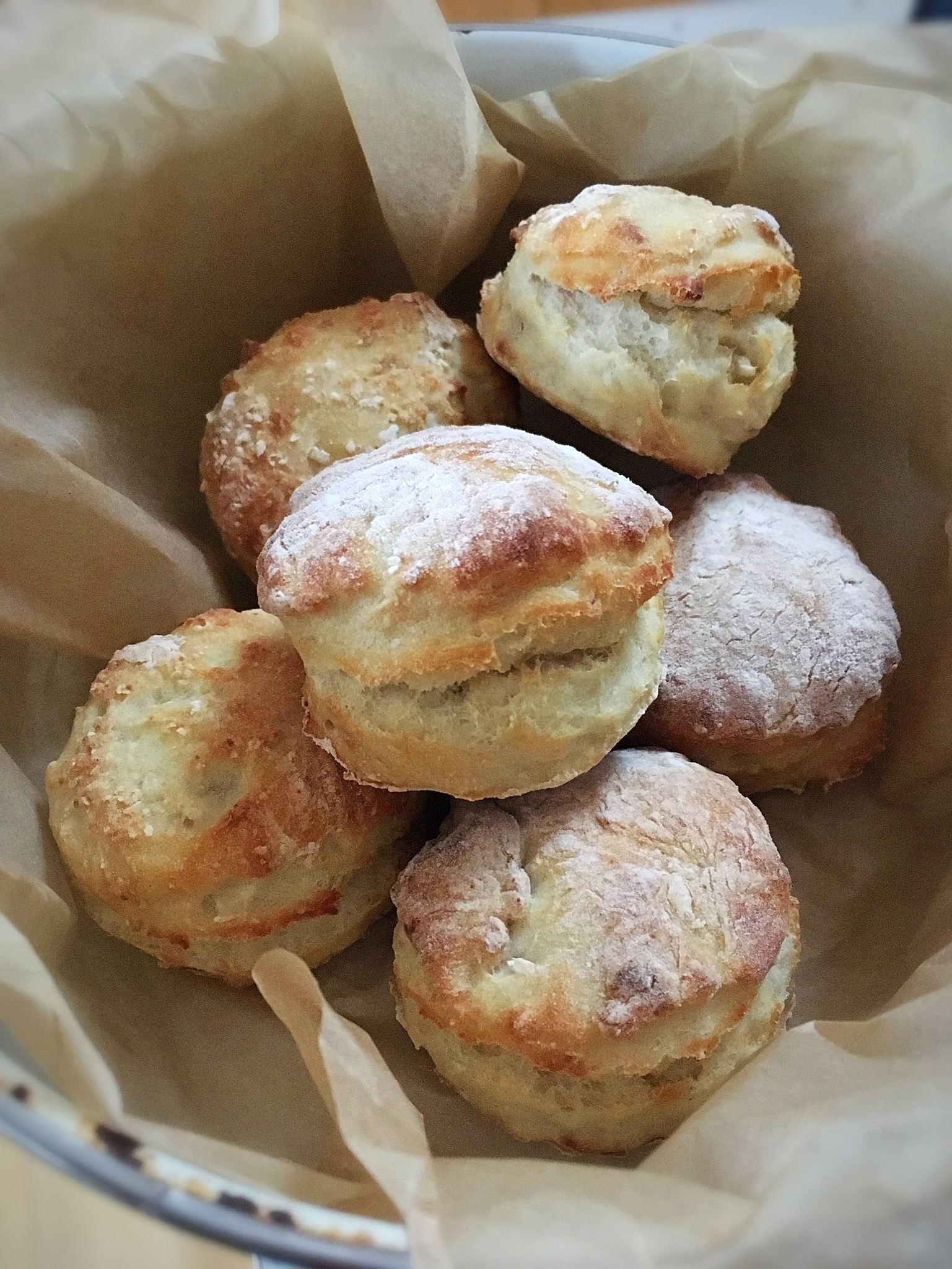 A close up of some biscuits in a basket