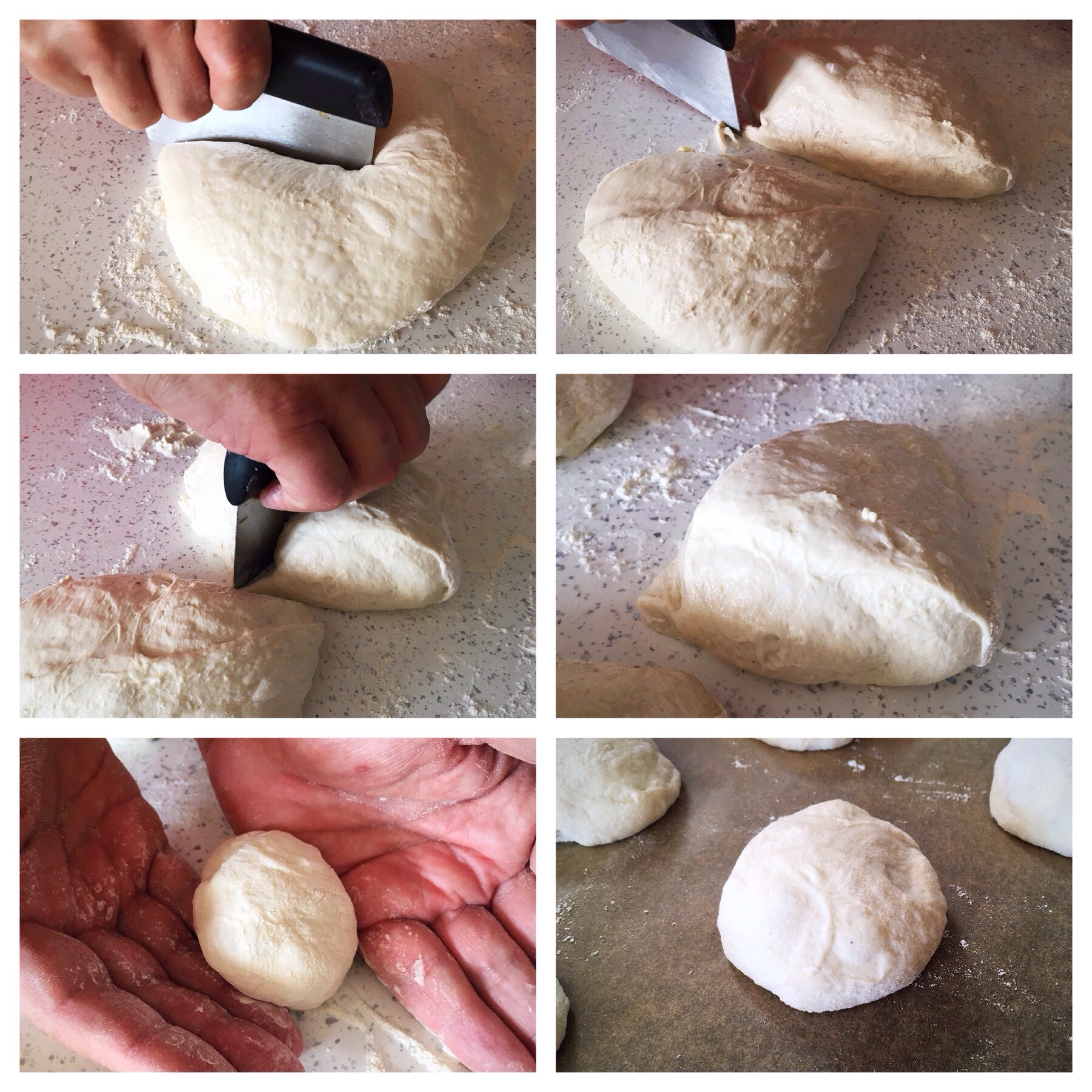 A collage of photos showing how to make bread.