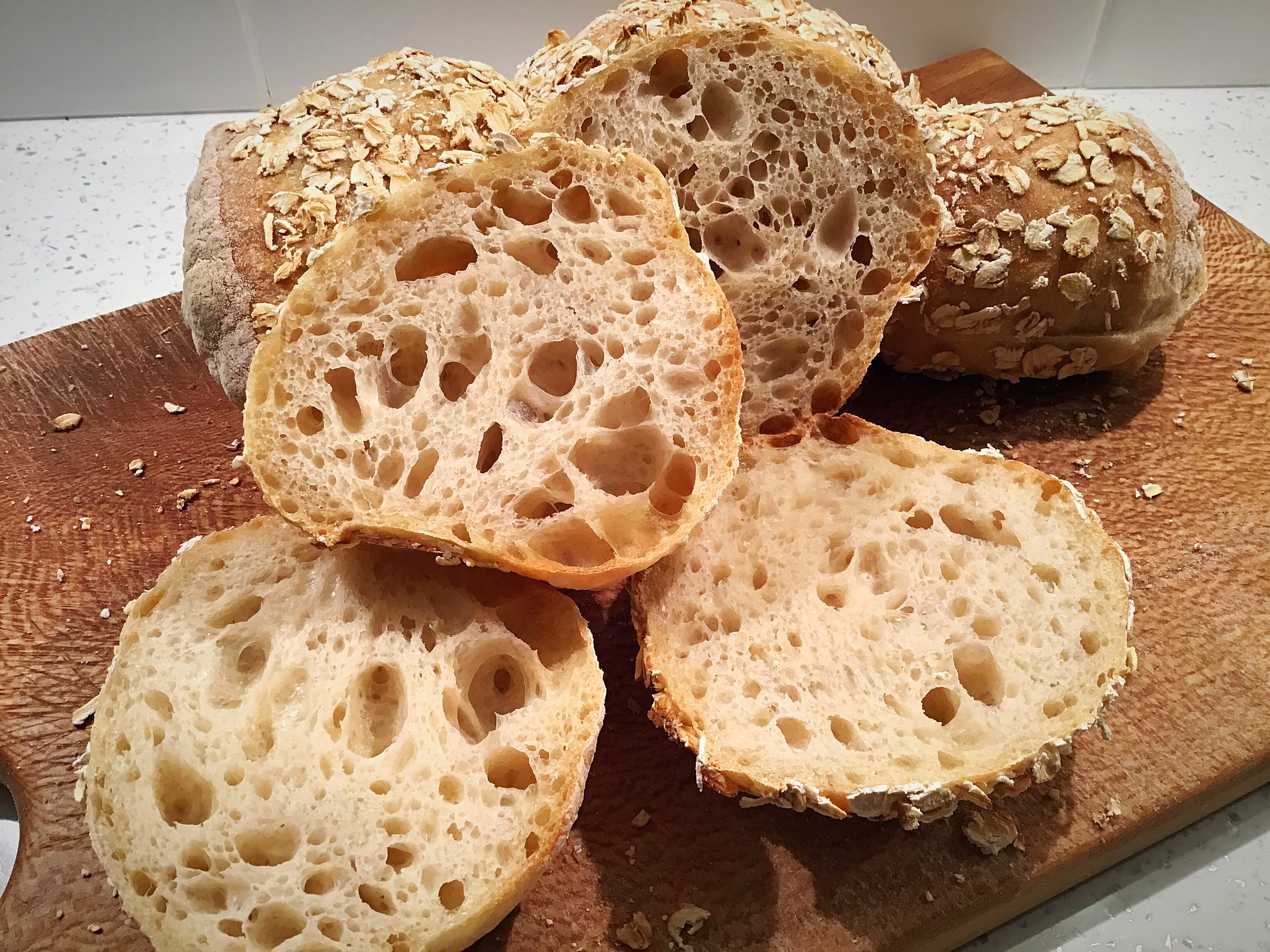 A close up of some bread on a cutting board