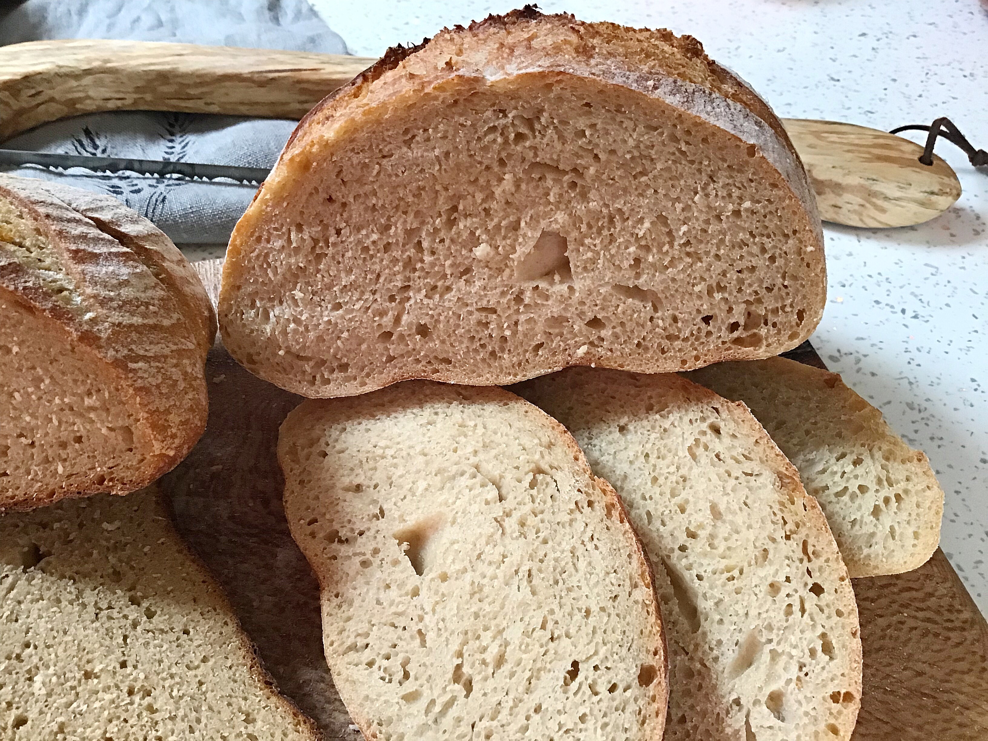 A close up of some bread slices on top of each other