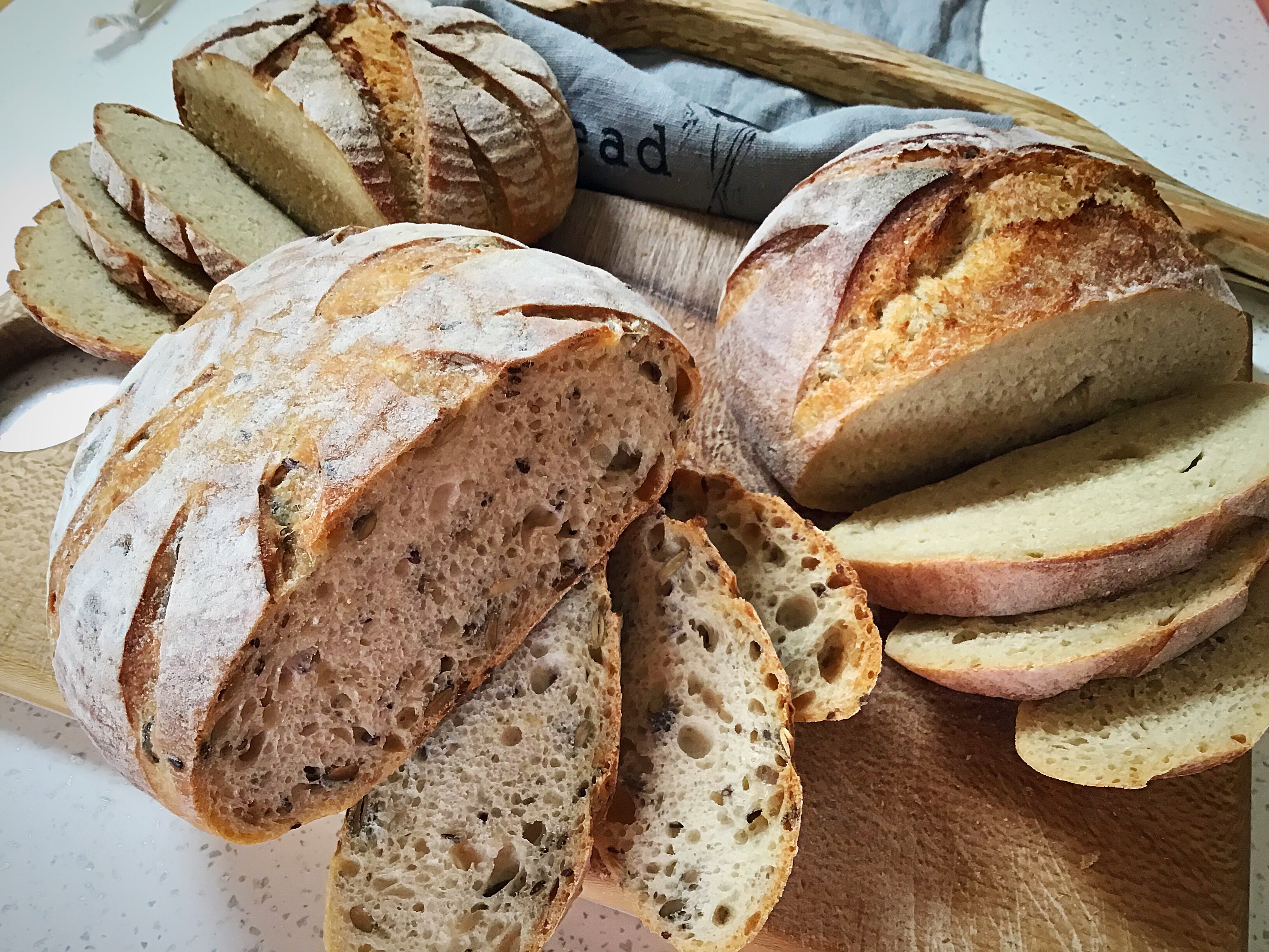 A close up of bread on a cutting board