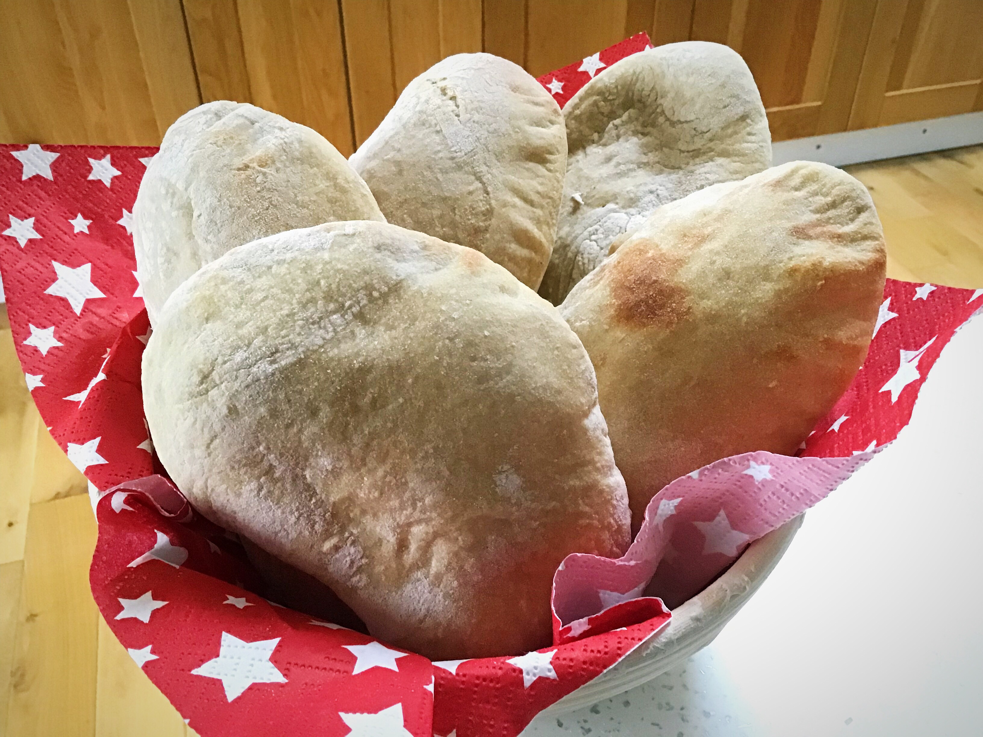 A bowl of bread is sitting on the table.