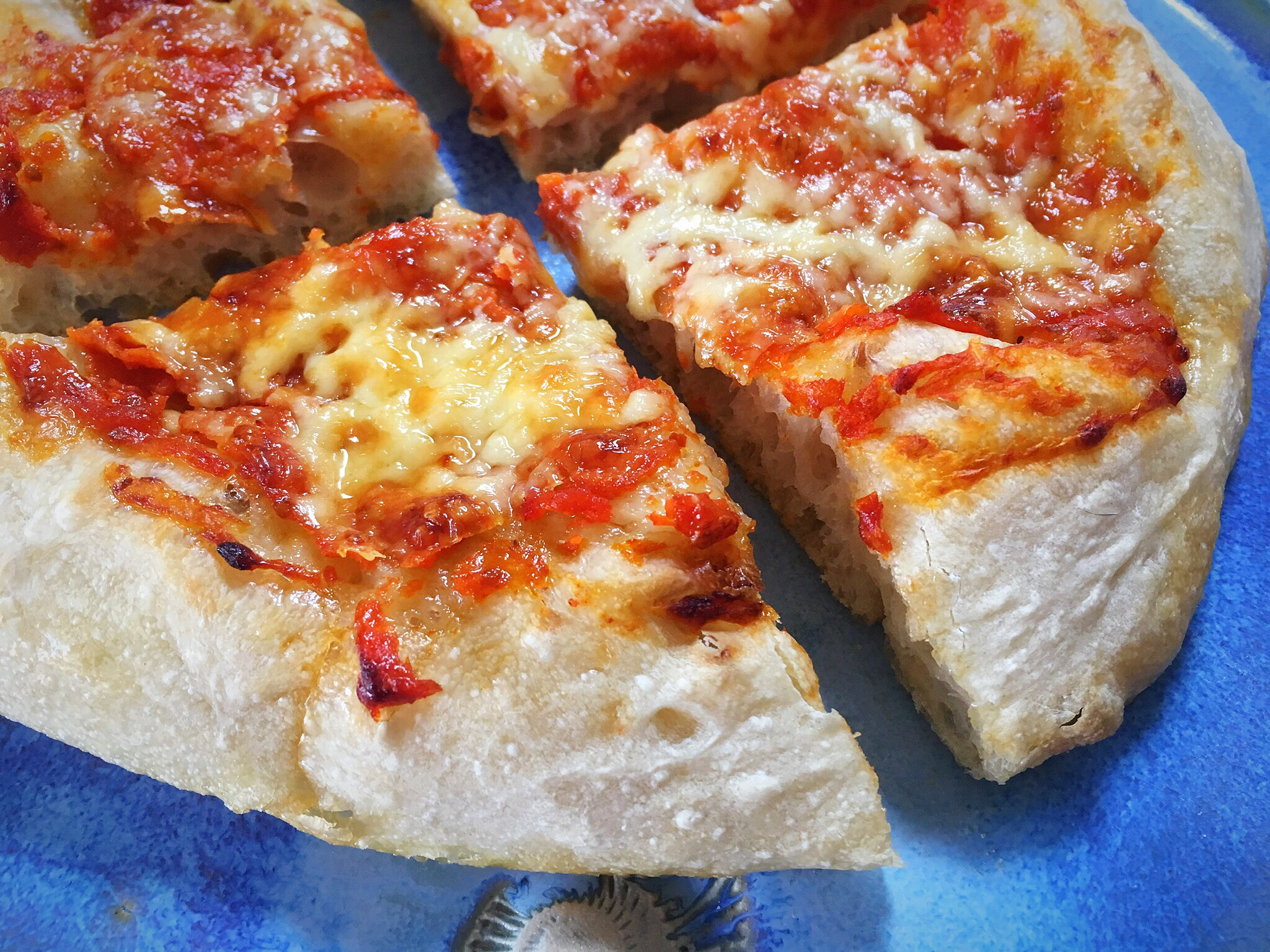 A close up of some pizza slices on a plate