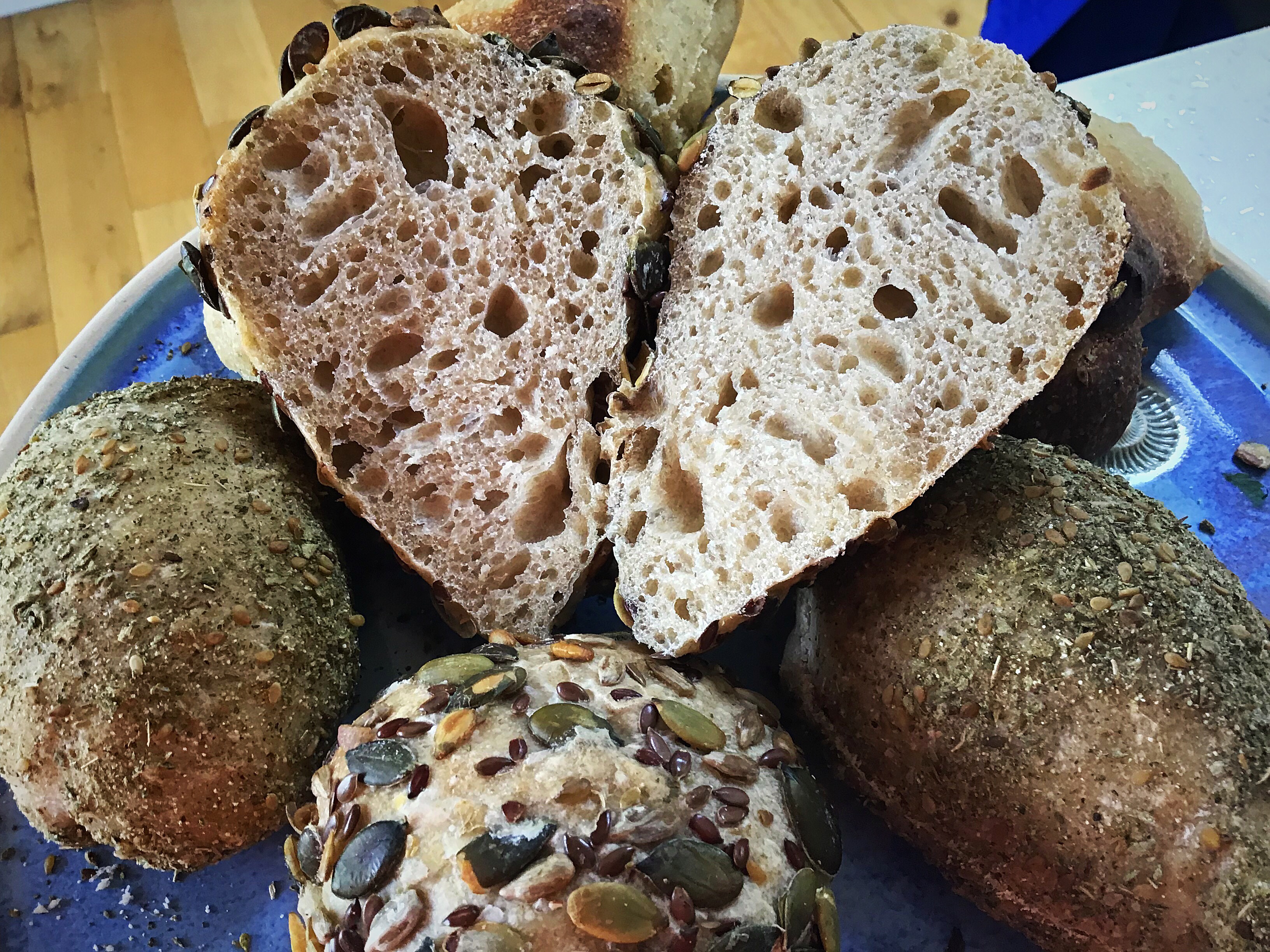 A close up of some bread on a plate