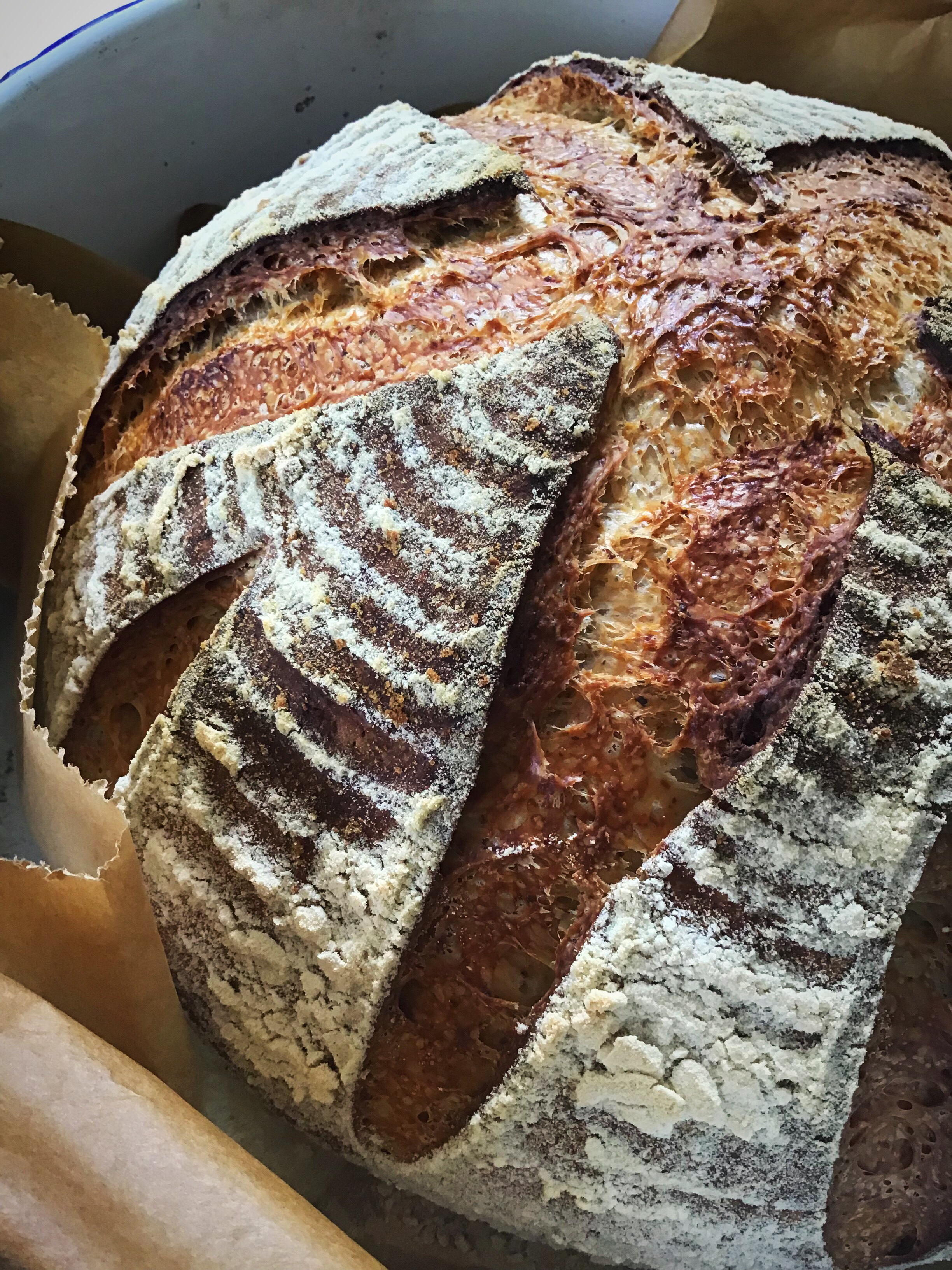 A loaf of bread with many different textures.